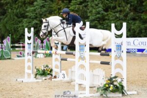 Agnes Kerr, riding 18-year-old grey gelding Taggarts Express